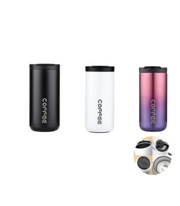 [Schwarz-Weiß-Rosa 500ML] Thermosflasche aus Edelstahl für Kaffee von 400ML, Thermobecher