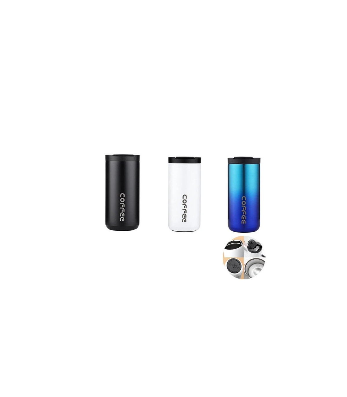 [1 Blanc - 1 Noir - 1 Bleu] Bouteille Thermos 400ML en acier inoxydable, tasse à café isolée, flacons étanches pour voiture et v