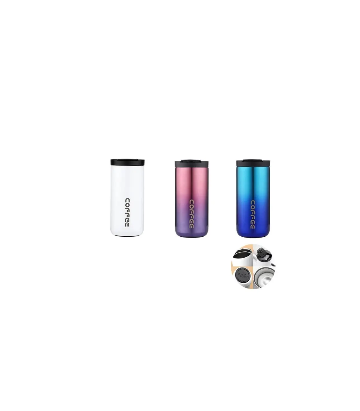 [1 Blanc - 1 Bleu- 1 Rose] Bouteille Thermos 400ML en acier inoxydable, tasse à café isolée, flacons étanches pour voiture et vo