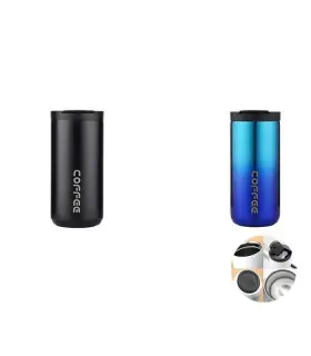 [Botella termo de café de acero inoxidable de 400ML, taza térmica, negro-azul-2PCS 500ML]