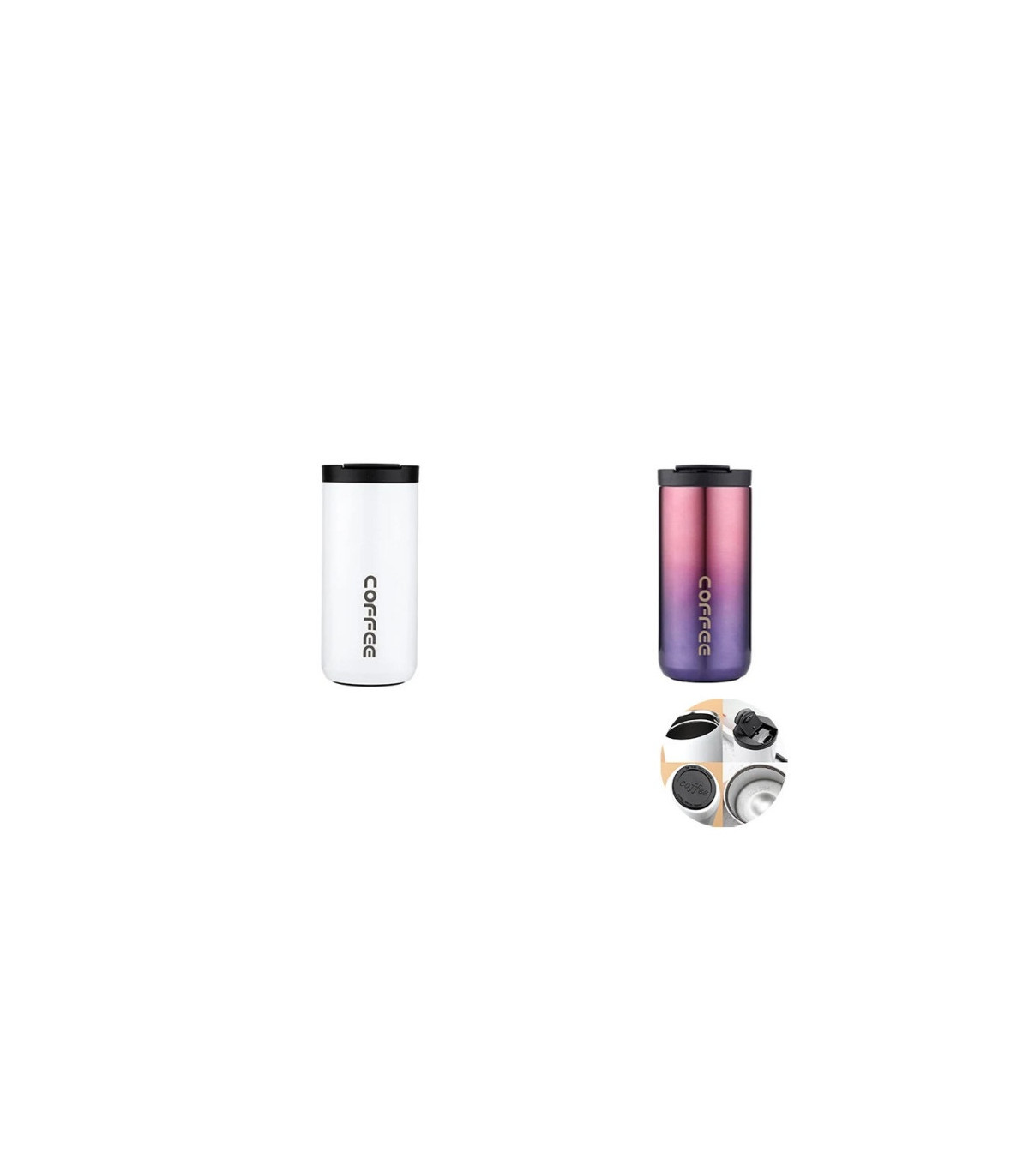 White-Pink-2PCS bouteille thermos blanc et rose acier