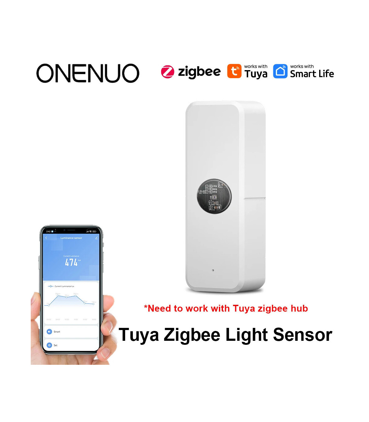 1pc zigbée tuya capteur lumière intelligent