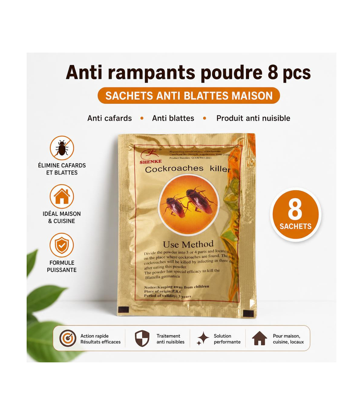 Anti rampants poudre 8 pcs - sachets anti blattes maison - AI image 1