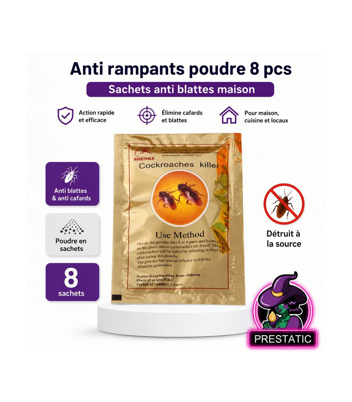 Anti rampants poudre 8 pcs - sachets anti blattes maison - AI image 1