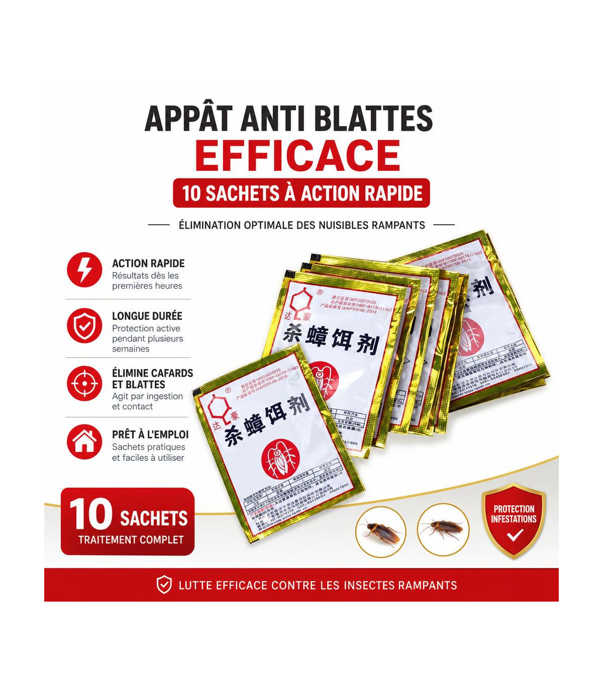 Appât Anti Blattes Efficace - 10 sachets à action rapide - AI image 1