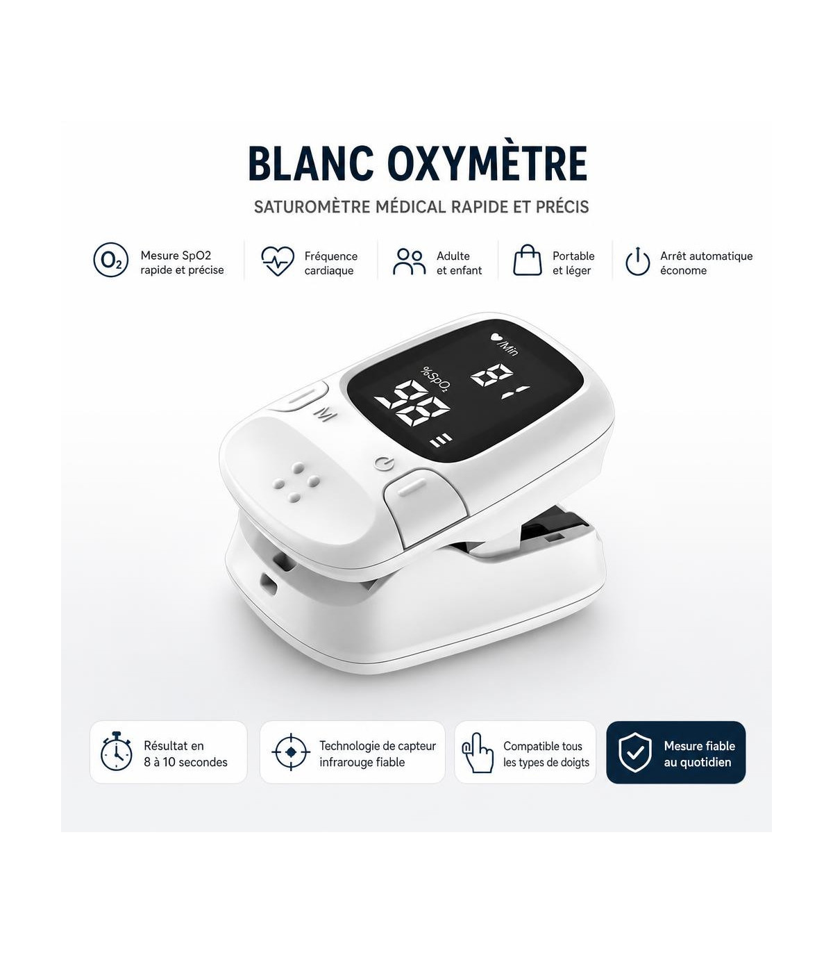 Blanc oxymètre - Saturomètre Médical Rapide et Précis - Blanc - AI image 1
