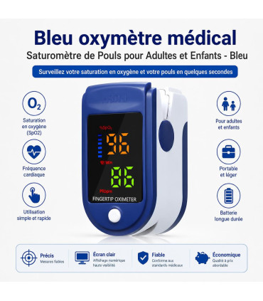 Bleu oxymètre médical - Saturomètre de Pouls pour Adultes et Enfants - Bleu - AI image 1