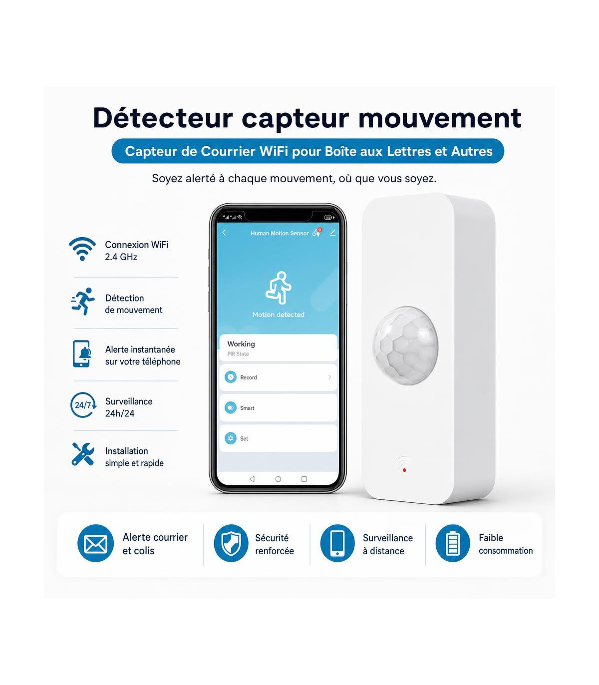Détecteur capteur mouvement - Capteur de Courrier WiFi pour Boîte aux Lettres et Autres - AI image 1