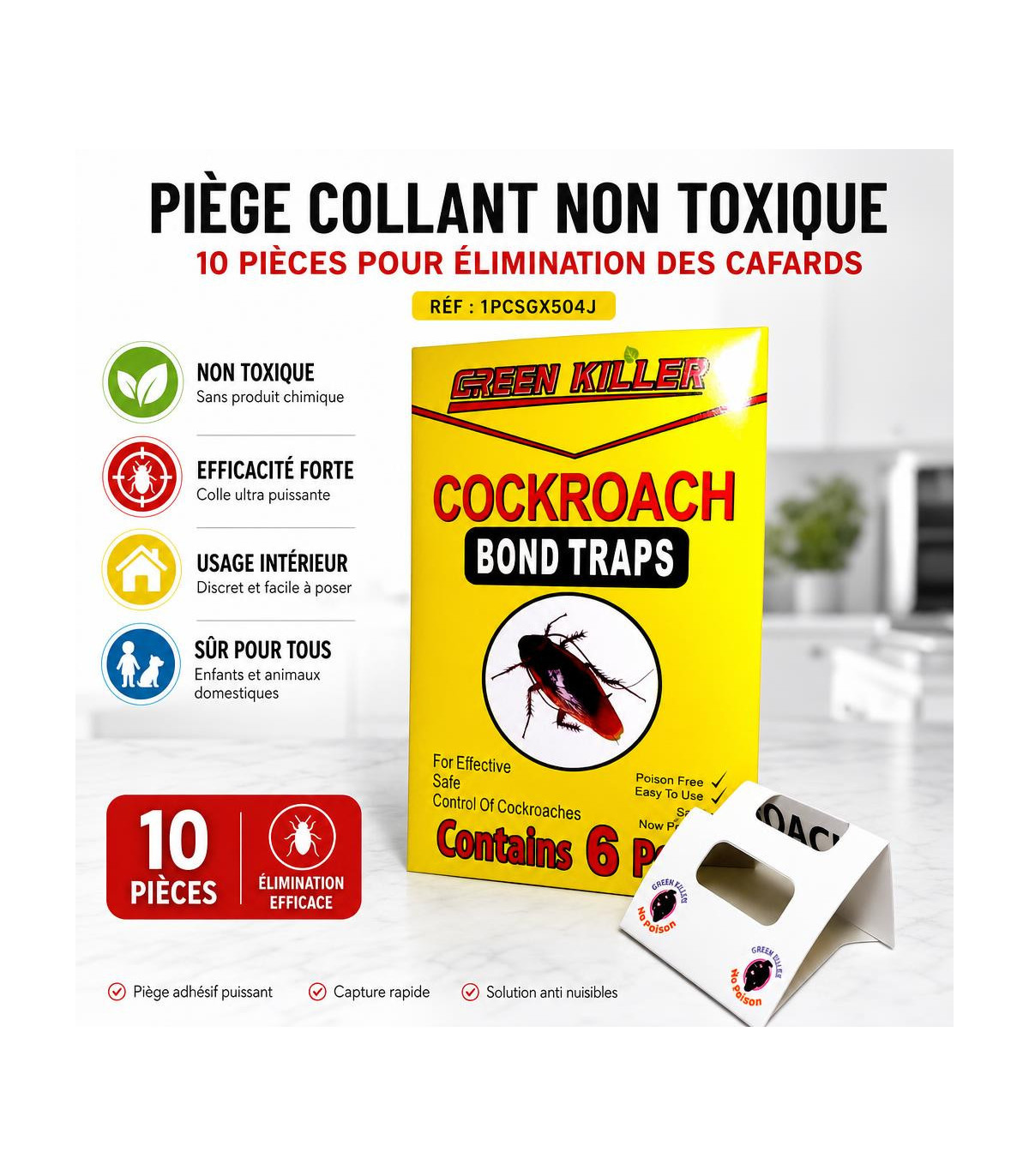 Piège Collant Non Toxique - 10 Pièces pour Élimination des Cafards - AI image 1