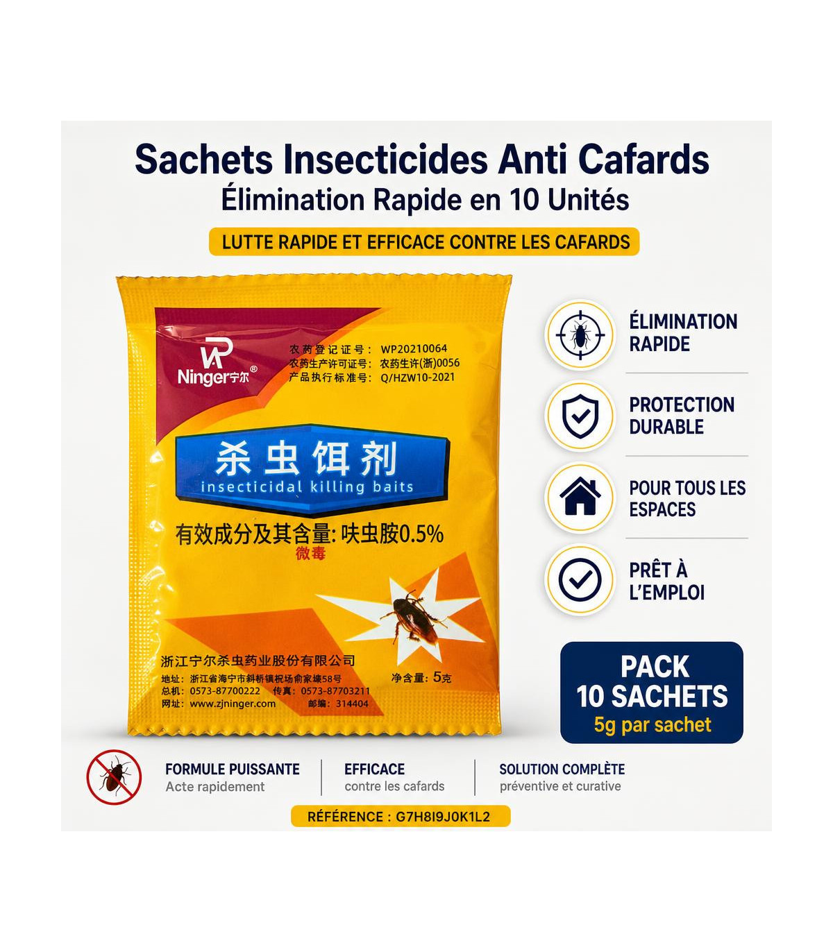 Sachets Insecticides Anti Cafards - Élimination Rapide en 10 Unités - AI image 1