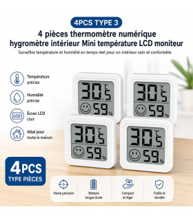 [4PCS Type 3] 4 pièces thermomètre numérique hygromètre intérieur Mini température LCD moniteur - AI image 1