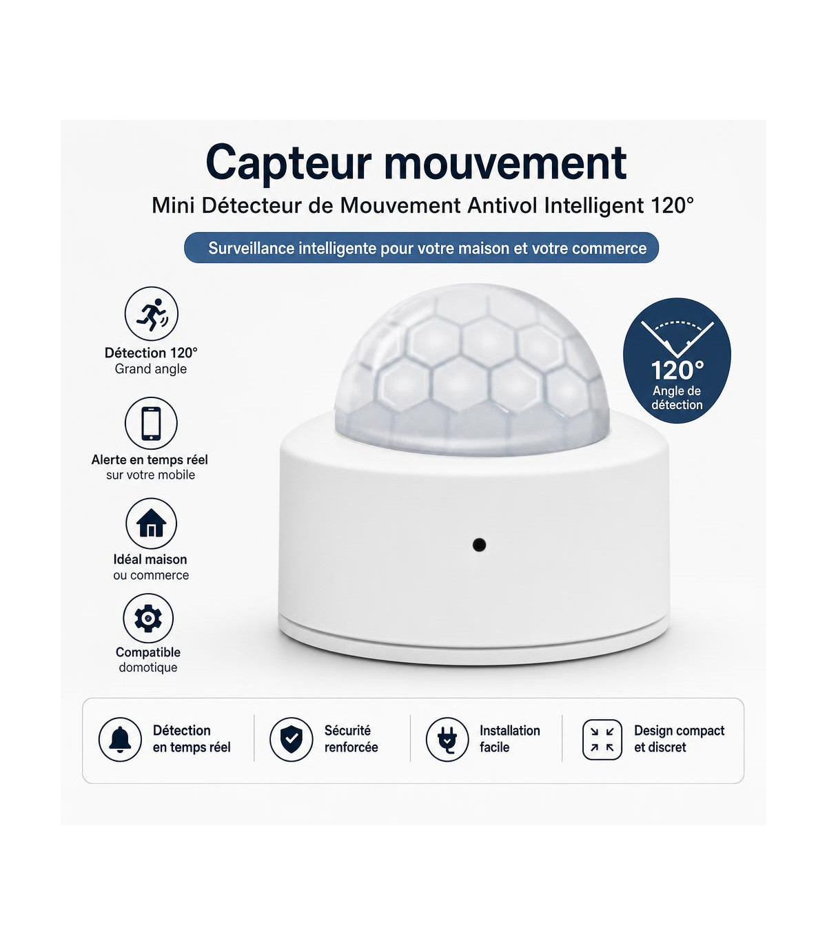 Capteur mouvement - Mini Détecteur de Mouvement Antivol Intelligent 120° - AI image 1
