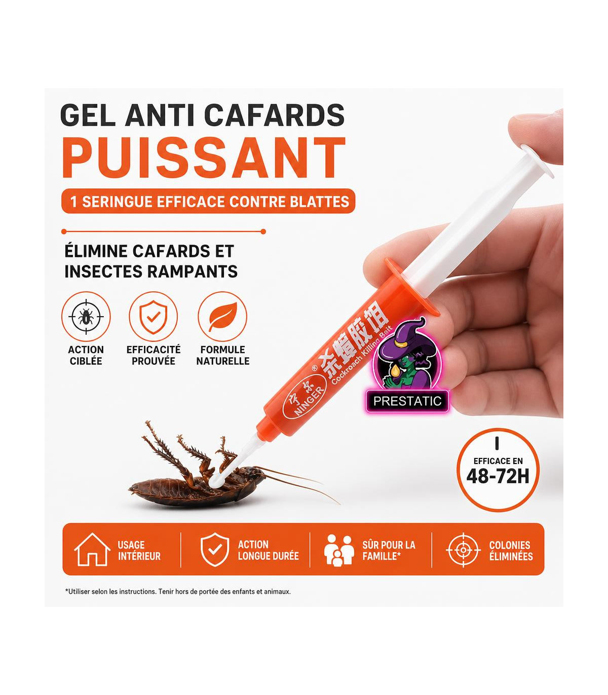 Gel anti cafards puissant - 1 seringue efficace contre blattes - AI image 1