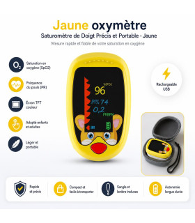 Jaune oxymètre - Saturomètre de Doigt Précis et Portable - Jaune - AI image 1