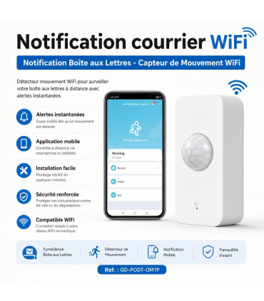 Notification courrier WiFi - Notification Boîte aux Lettres - Capteur de Mouvement WiFi - AI image 1