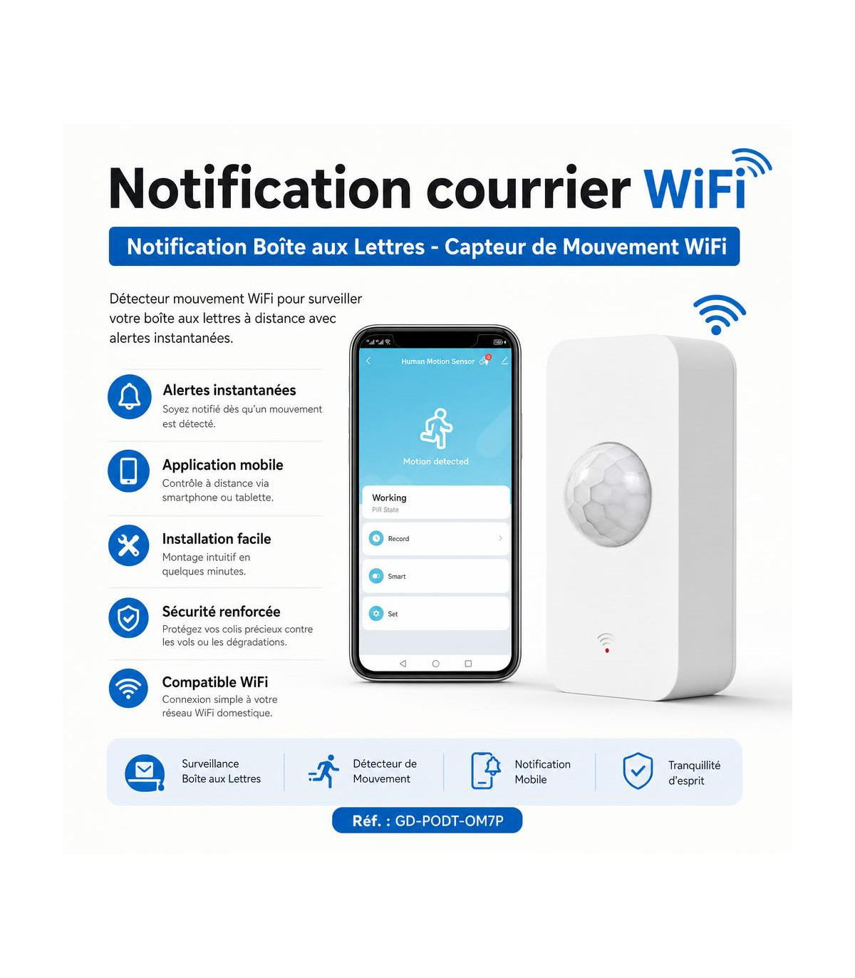 Notification courrier WiFi - Notification Boîte aux Lettres - Capteur de Mouvement WiFi - AI image 1