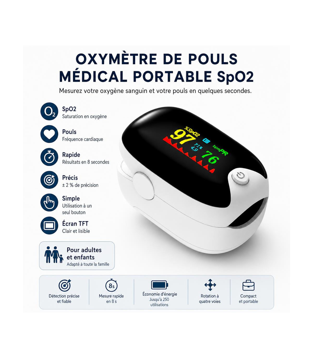 Oxymètre de Pouls Médical Portable SpO2 - AI image 1