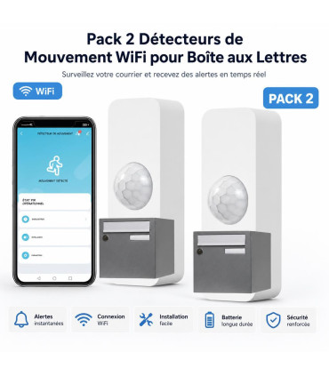 Pack 2 détecteurs mouvement courrier - Pack 2 Détecteurs de Mouvement WiFi pour Boîte aux Lettres - AI image 1