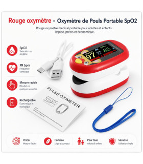 Rouge oxymètre - Oxymètre de Pouls Portable SpO2 - Rouge - AI image 1