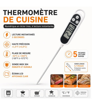 Thermomètre de Cuisine, Numérique en Acier Inox, à lecture instantanée - AI image 1