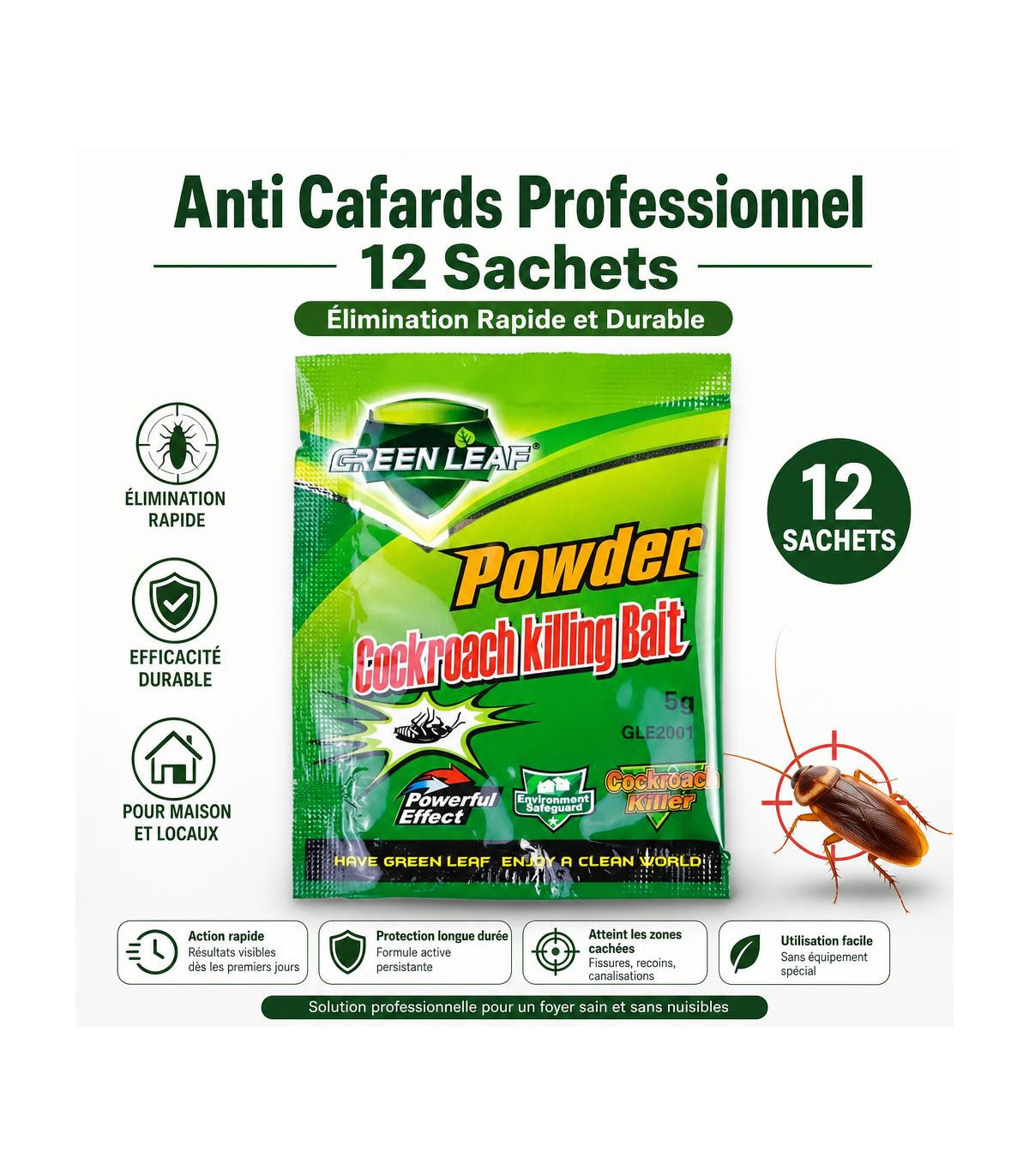 Anti Cafards Professionnel 12 Sachets - Élimination Rapide et Durable - AI image 1