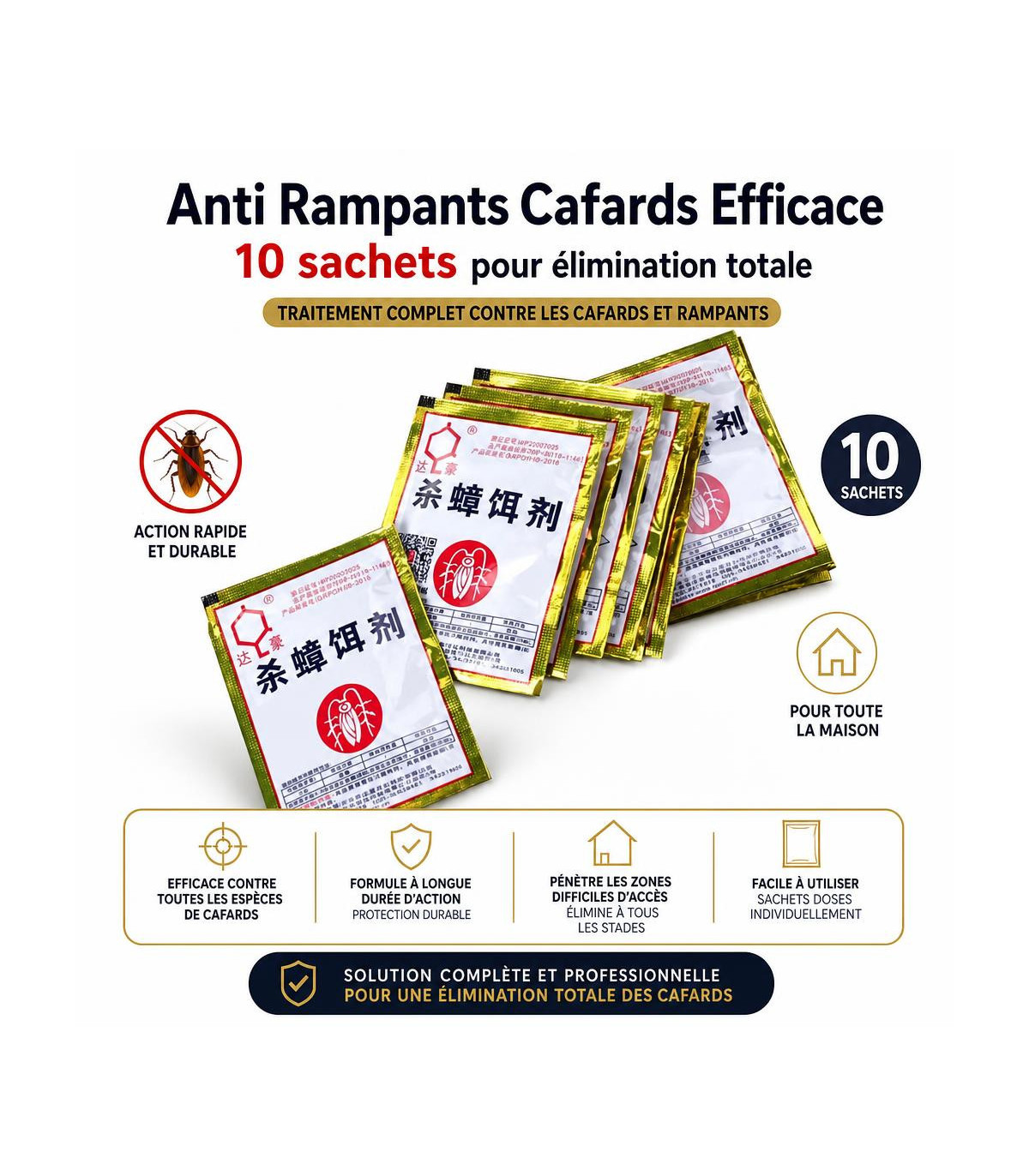 Anti Rampants Cafards Efficace - 10 sachets pour élimination totale - AI image 1