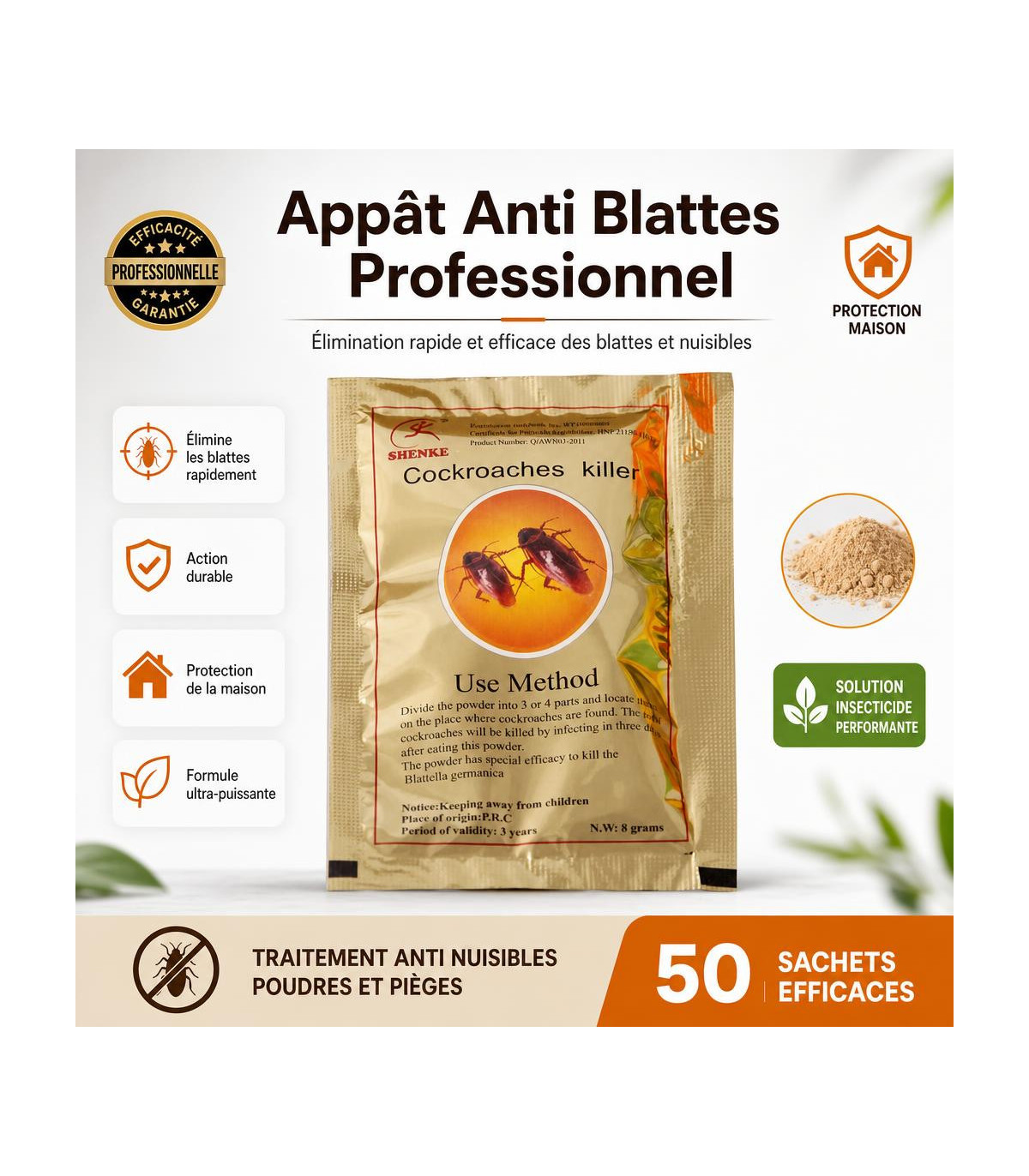 Appât Anti Blattes Professionnel - 50 Sachets Efficaces pour Votre Maison - AI image 1
