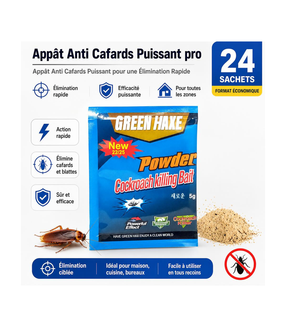 Appât Anti Cafards Puissant pro - Appât Anti Cafards Puissant pour une Élimination Rapide - 24 sachets - AI image 1