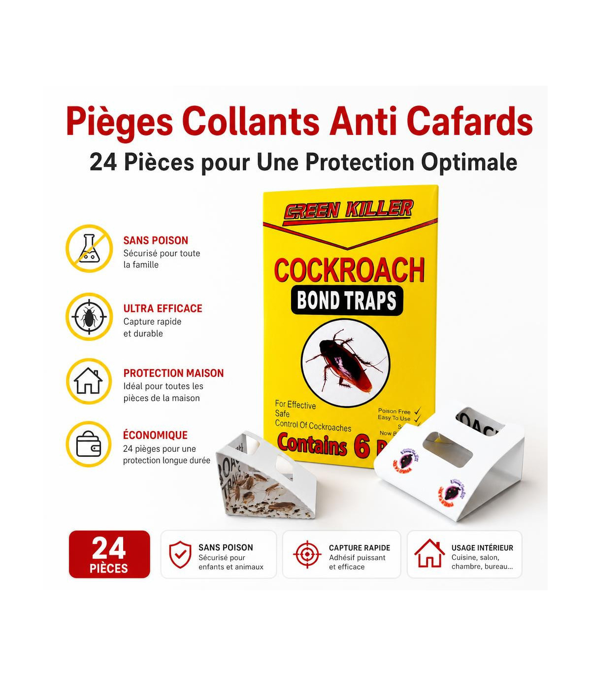 Pièges Collants Anti Cafards - 24 Pièces pour Une Protection Optimale - AI image 1