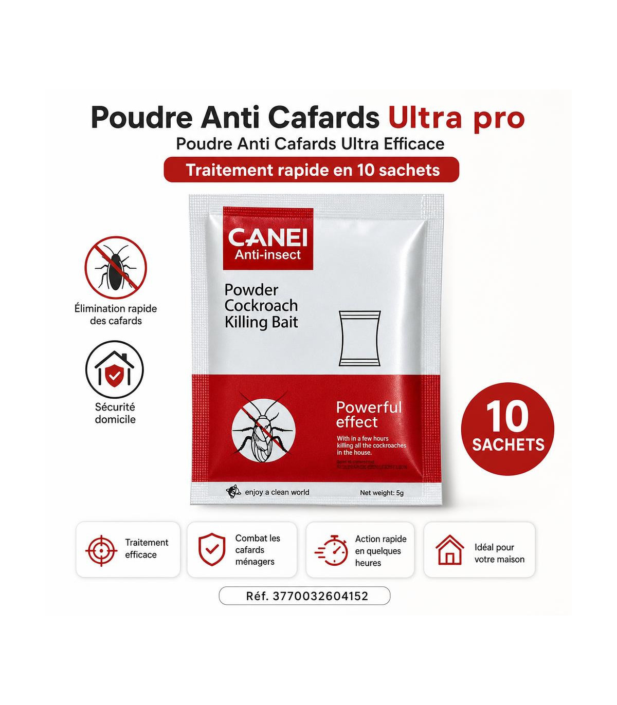 Poudre Anti Cafards Ultra pro - Poudre Anti Cafards Ultra Efficace - Traitement rapide en 10 sachets - AI image 1