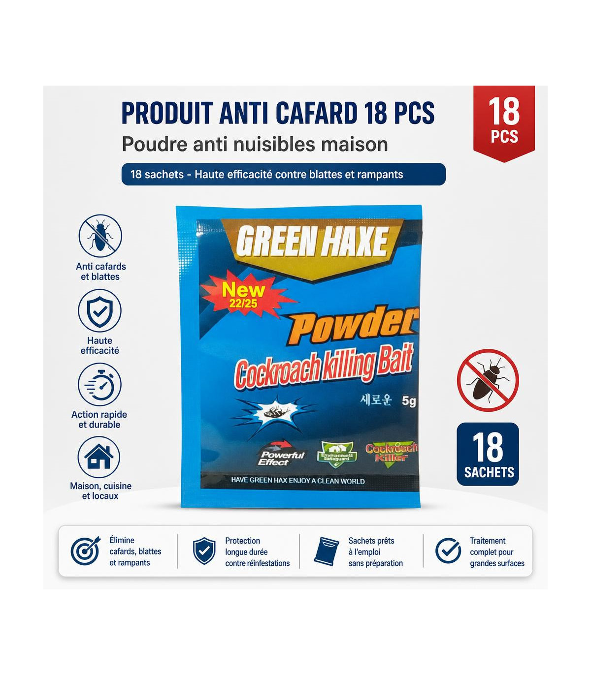 Produit anti cafard 18 pcs - poudre anti nuisibles maison - AI image 1