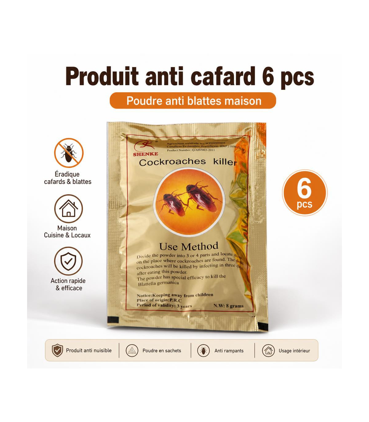 Produit anti cafard 6 pcs - poudre anti blattes maison - AI image 1