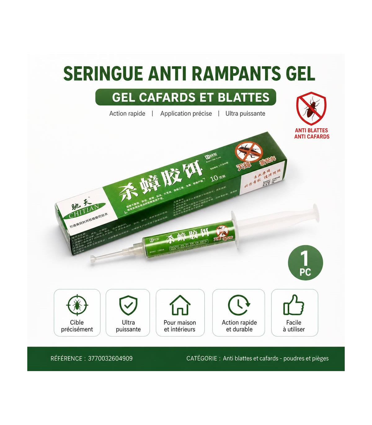 Seringue anti rampants gel - gel cafards et blattes 1 pc - AI image 1