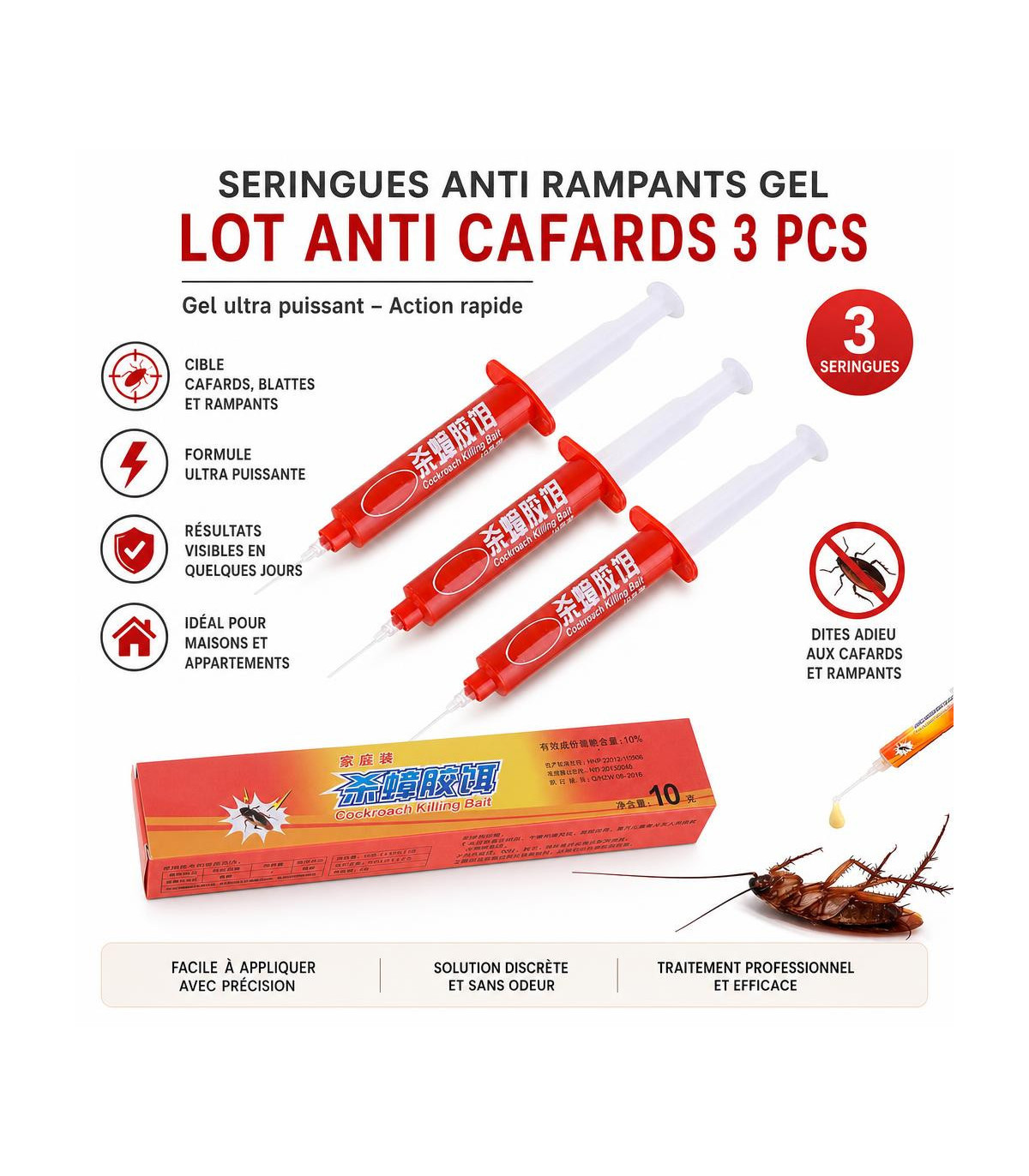 Seringues anti rampants gel - lot anti cafards 3 pcs - AI image 1