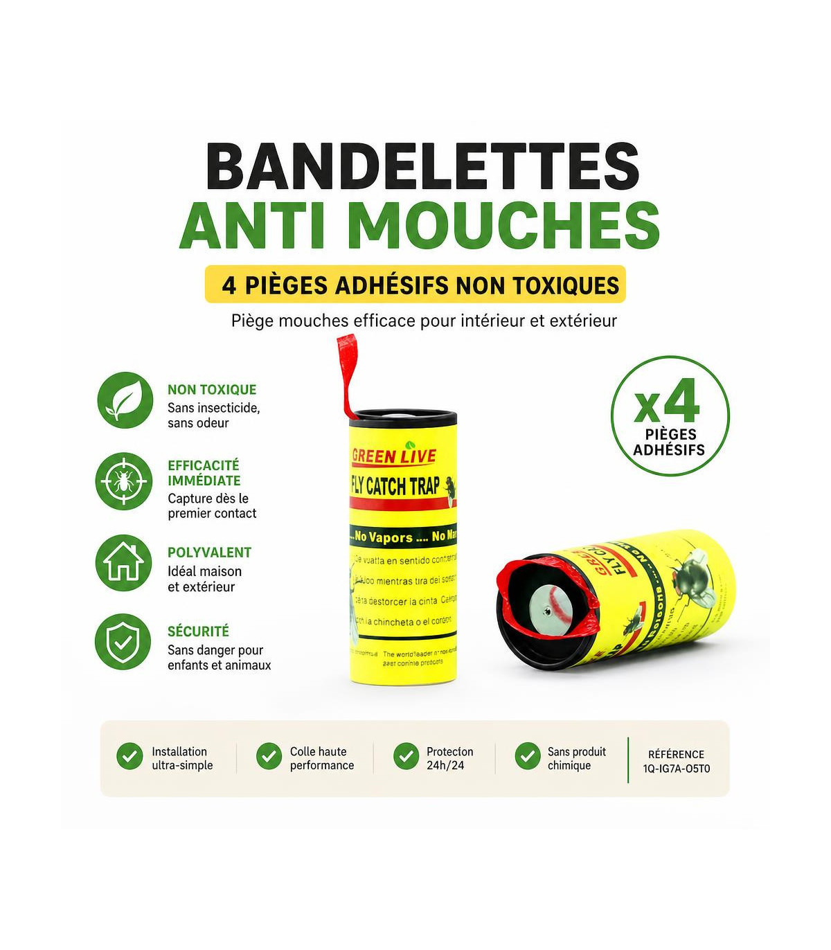 Bandelettes Anti Mouches - 4 pièges adhésifs non toxiques - AI image 1