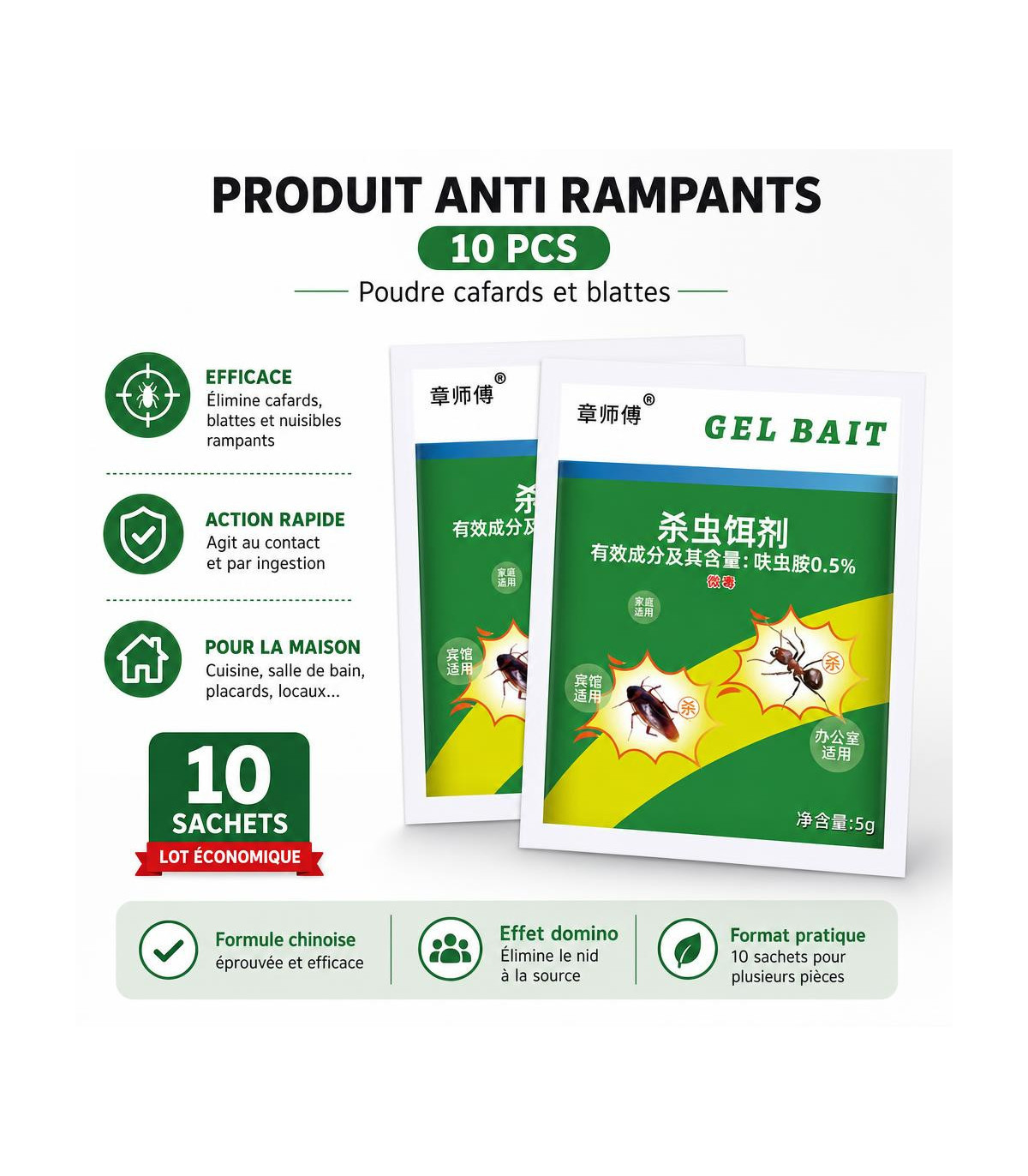 Produit anti rampants 10 pcs - poudre cafards et blattes - AI image 1