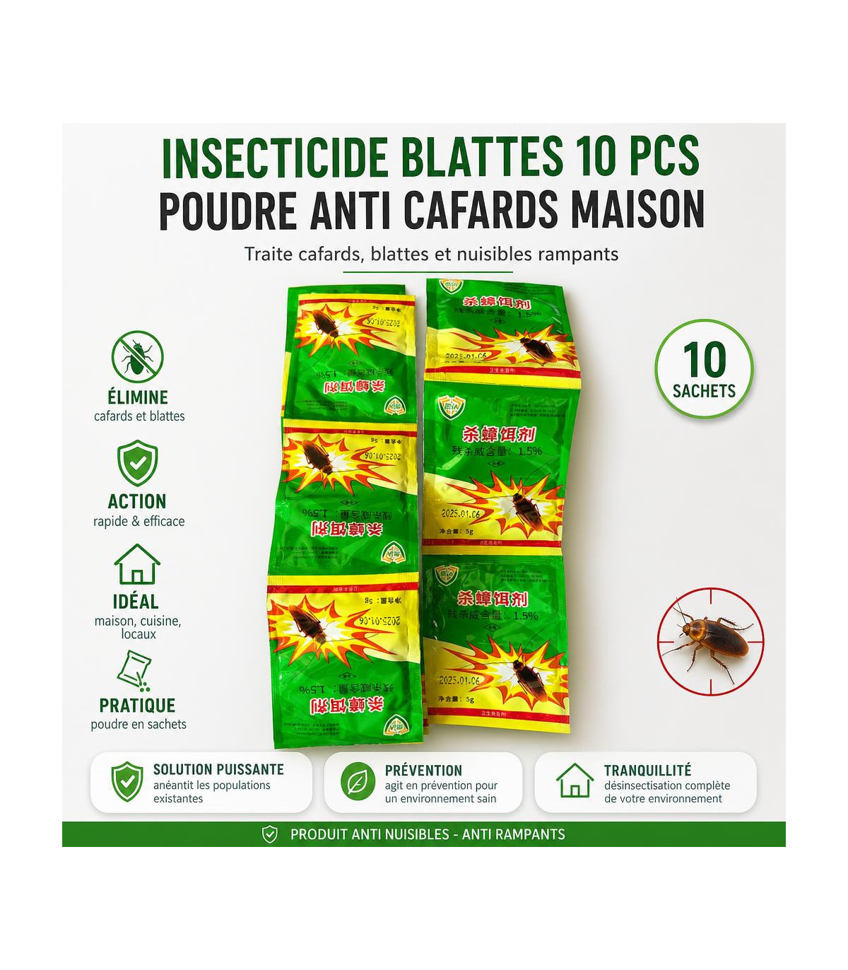 Cockroach Control Powder 20 Sachets - Cockroach control powder 10 sachets, odorless insecticide, pest solution