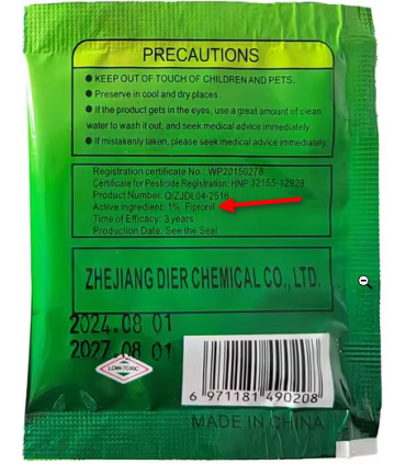 poudre, insecticide, sachets, précautions, traitement, cafards, blattes, efficace, 1% fipronil