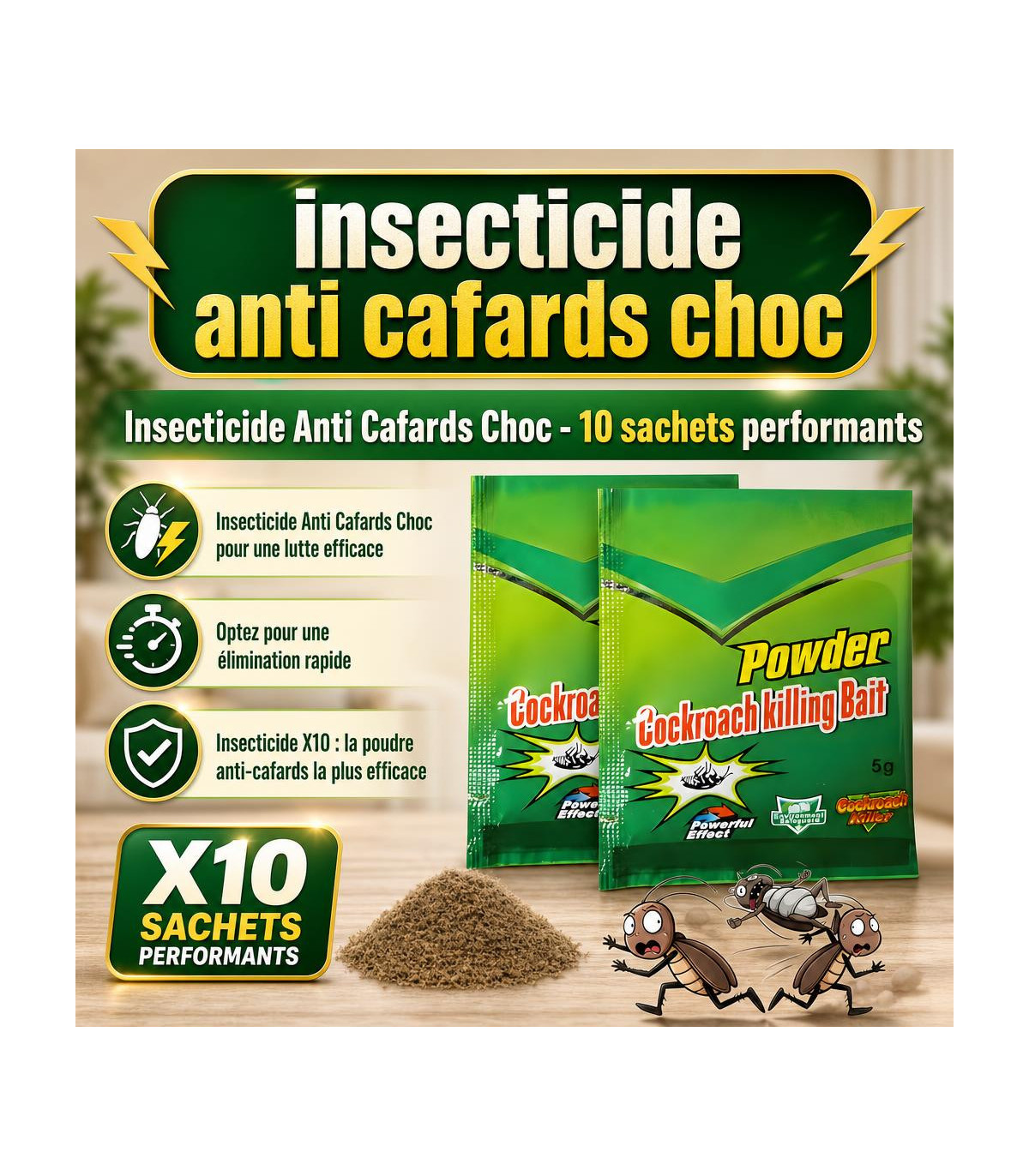 insecticide anti cafards choc - illustration e-commerce professionnelle - avec texte integre - Anti blattes et cafards - poudres