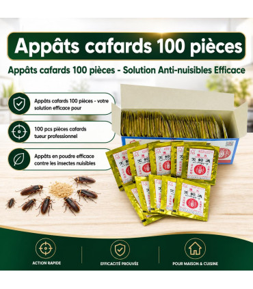 Appâts cafards 100 pièces - visuel principal du produit - avec texte integre - Produits anti cafards et anti blattes - Appâts ca