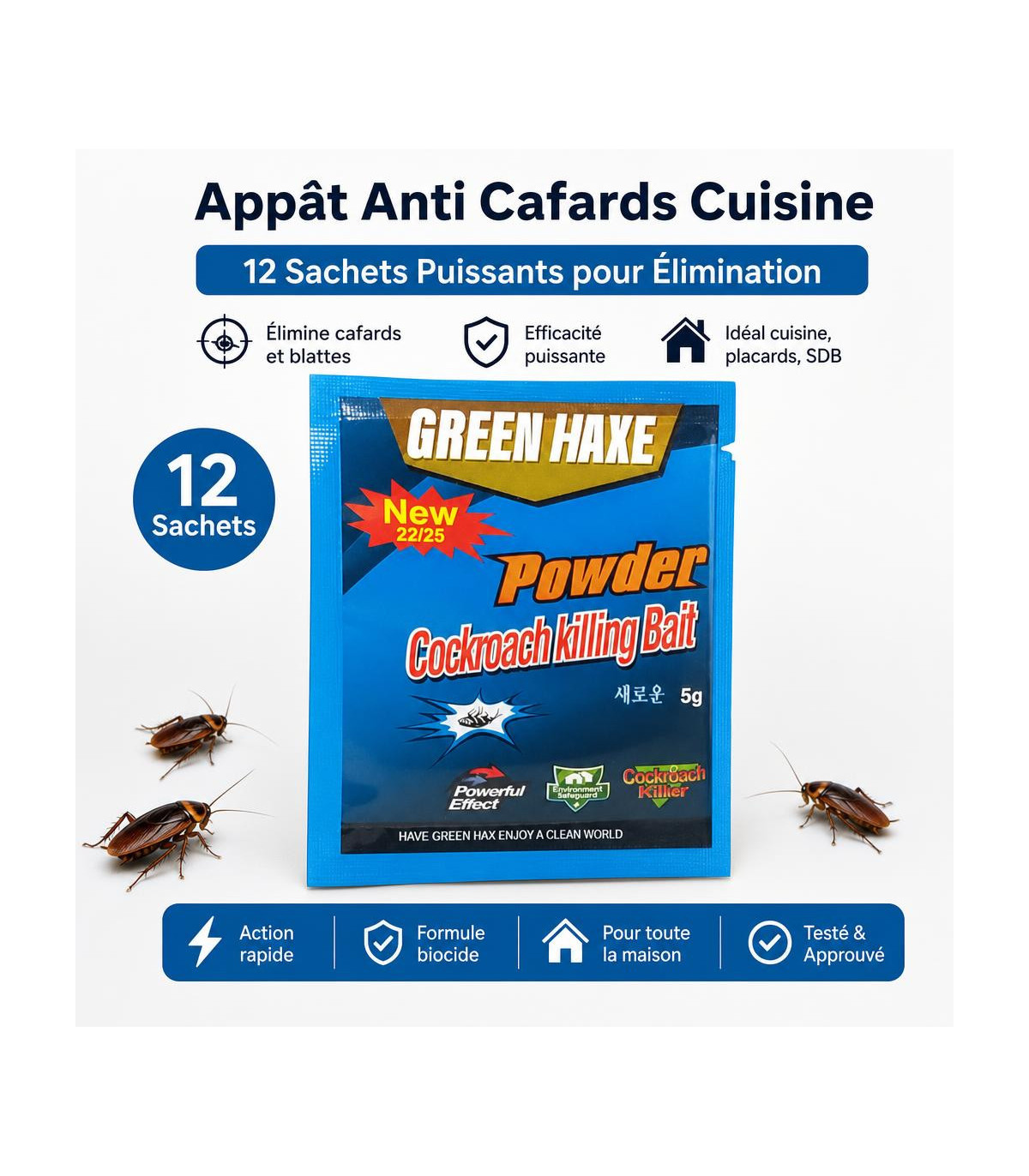 Sachets anti cafards professionnels,poudre,pack de 12