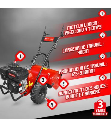 Motobineuse - Rotovateur 212cc avec une largeur de travail de 48cm - Elem Garden