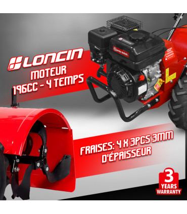 Motobineuse - Rotovateur 212cc avec une largeur de travail de 48cm - Elem Garden