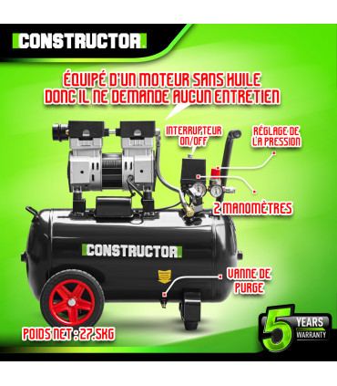 Compresseur - Compresseur 750W - 50L silencieux - 8 bars - Constructor