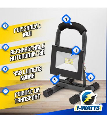 Illuminazione - Faretto led ricaricabile 10W - I-Watts