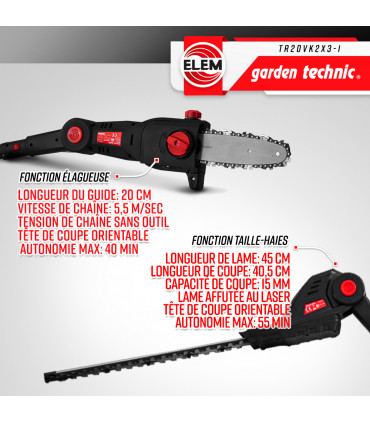 Tagliasiepi - Attrezzo da giardino multifunzione 3 in 1 a batteria da 20 V Fornito con 2