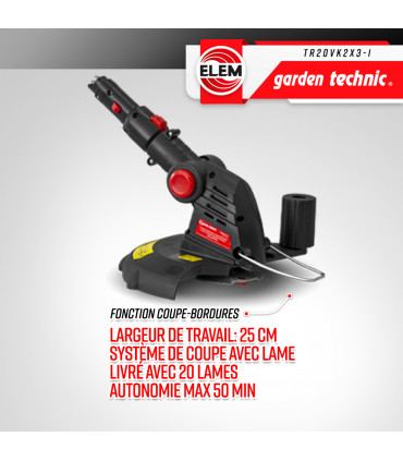 Tagliasiepi - Attrezzo da giardino multifunzione 3 in 1 a batteria da 20 V Fornito con 2