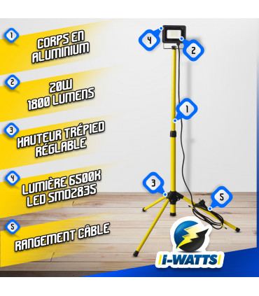 Eclairage - Spot LED 20W sur trépied - I-Watts